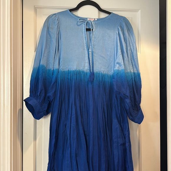 Anthropologie Sundry Blouson Midi Dress Blue Sz 1 or XS  Pockets **few spots - Picture 2 of 7